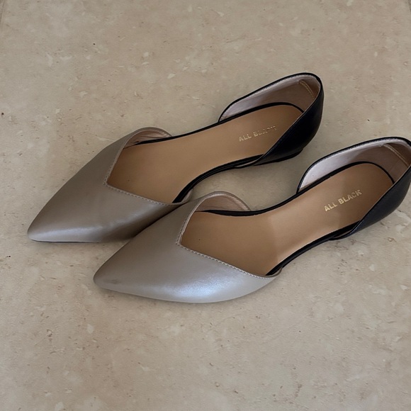 All Black Shoes - All Black Two-Tone D'Orsay Flats in Taupe and Black
